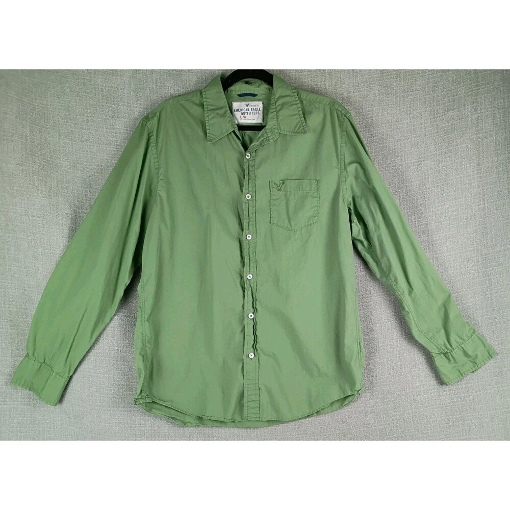 American Eagle Button Down Shirt  Vintage Fit Green Long Sleeve Men's Large L